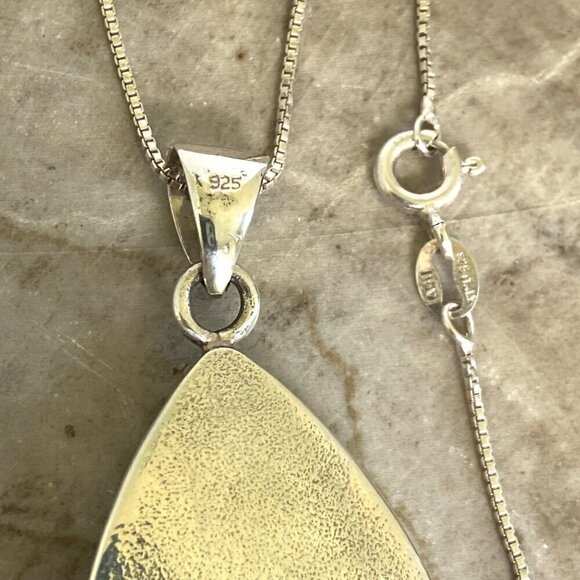 Sterling Silver 925 Mother Of Pearl Jasper Tigers Eye Inlay Pendants Necklace - Picture 13 of 16